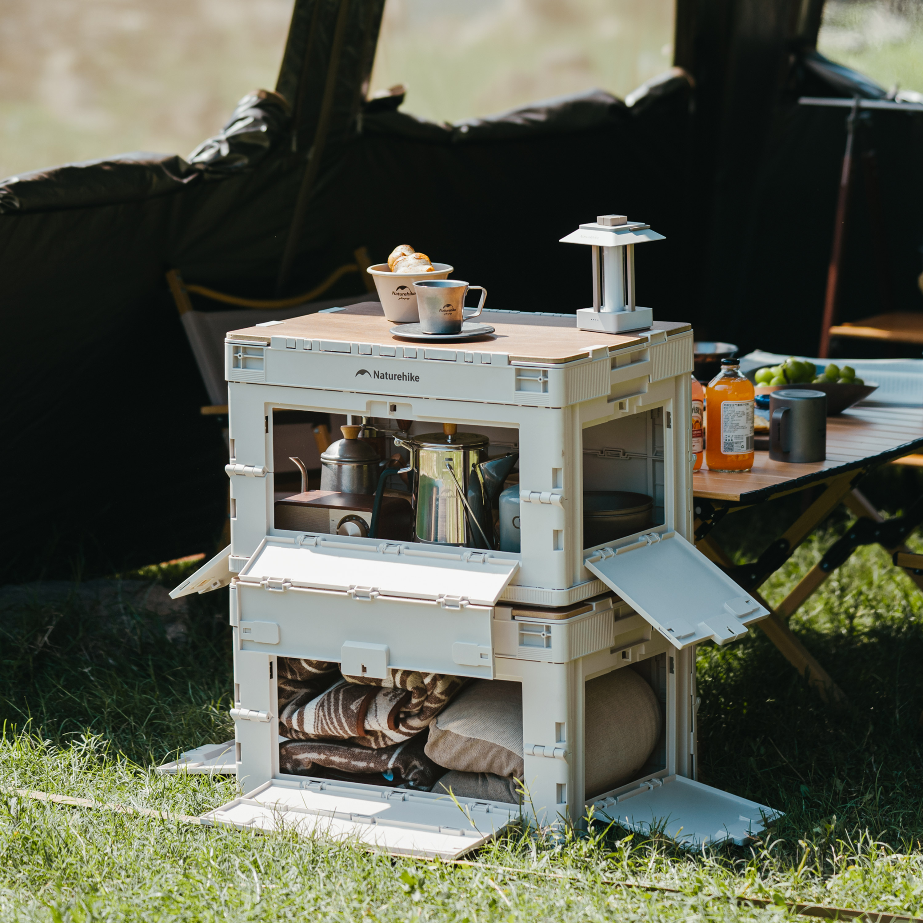Naturehike skladovací box s doskou 52l - krémový